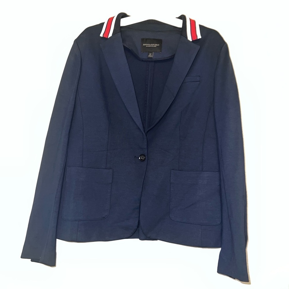 Banana Republic Single Button Classic Blazer Navy Blue Striped Collar Preppy